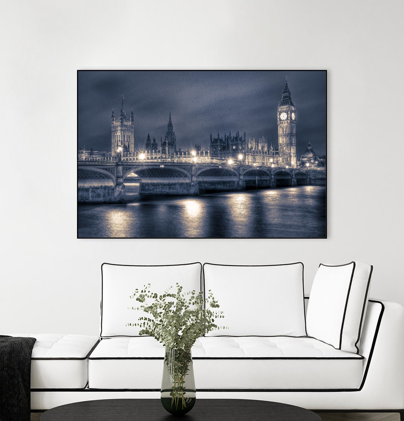 Night time at the Houses of Parliament by Nick Jackson on GIANT ART - blue city scene