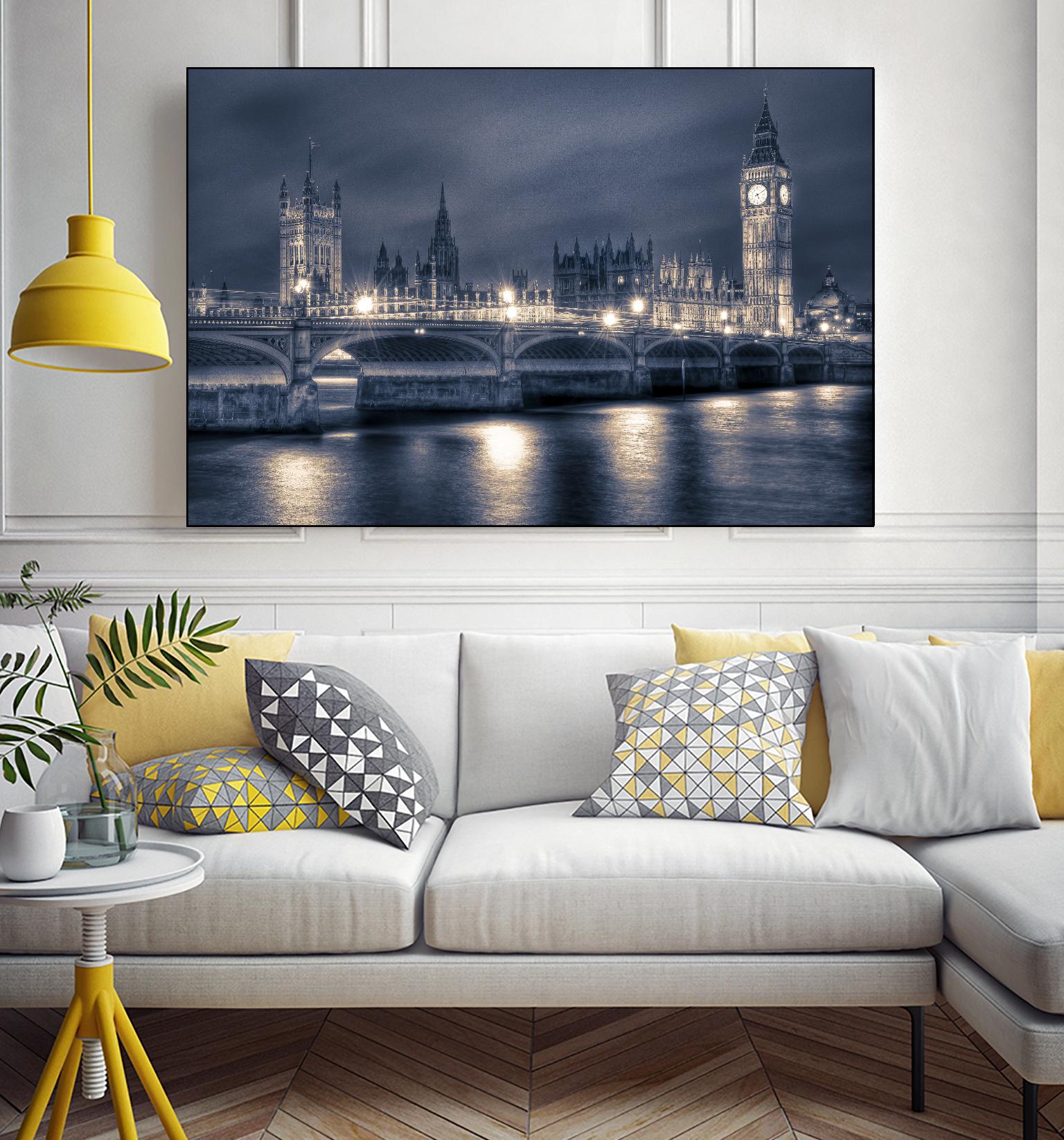 Night time at the Houses of Parliament by Nick Jackson on GIANT ART - blue city scene