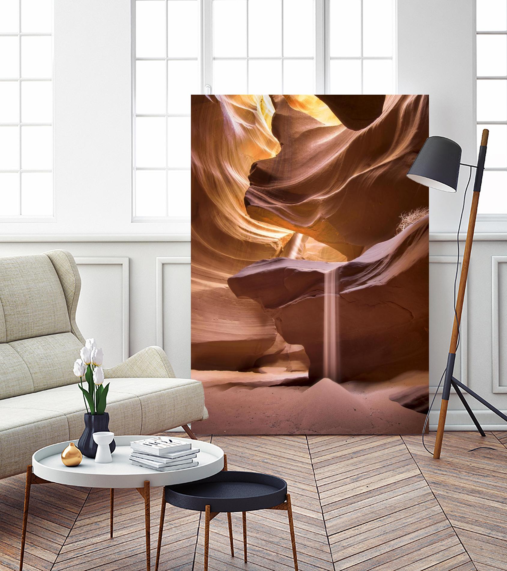 Sand pours through Antelope Canyon by Nick Jackson on GIANT ART - yellow landscape