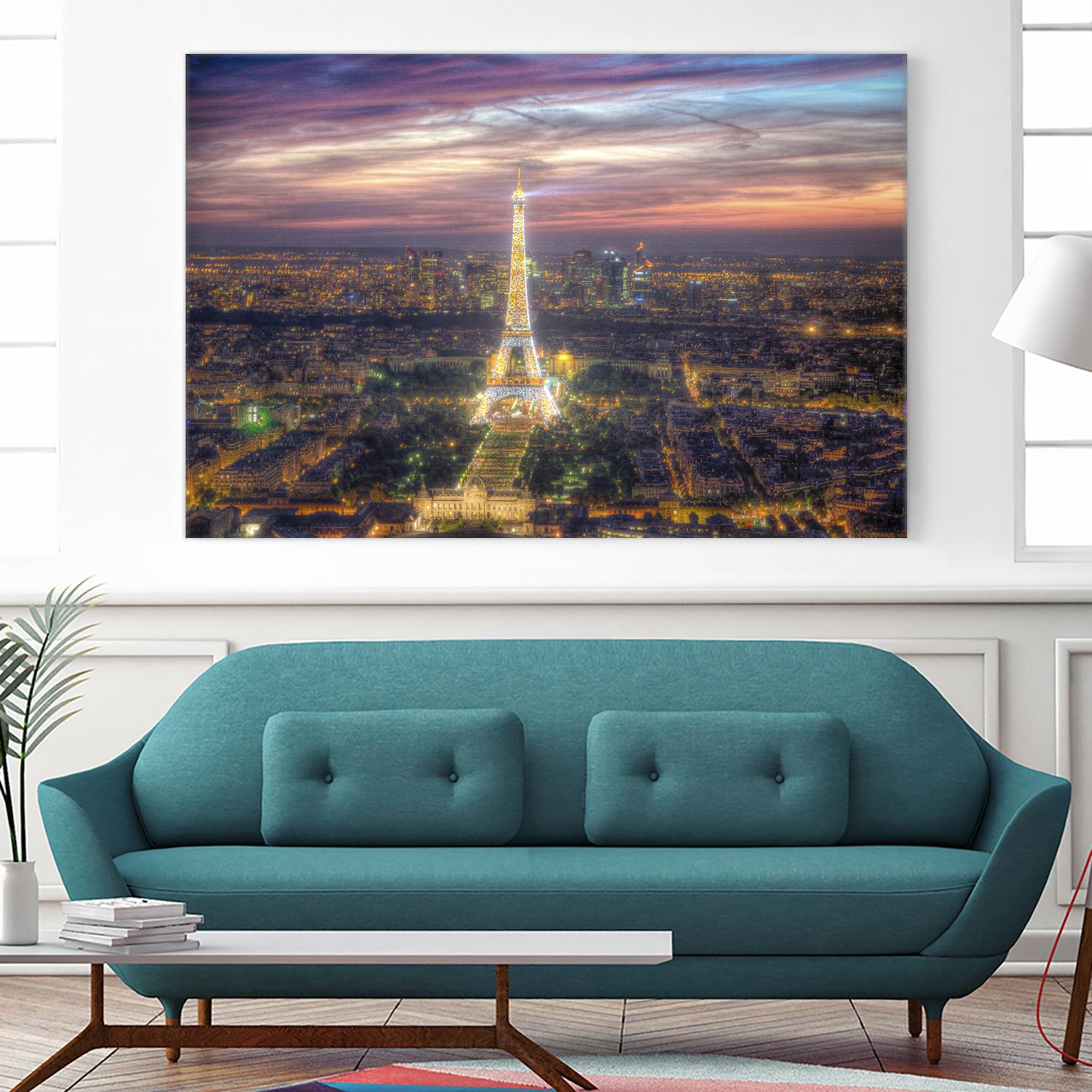 The sparkling lights of the Eiffel Tower by Nick Jackson on GIANT ART - pink city scene
