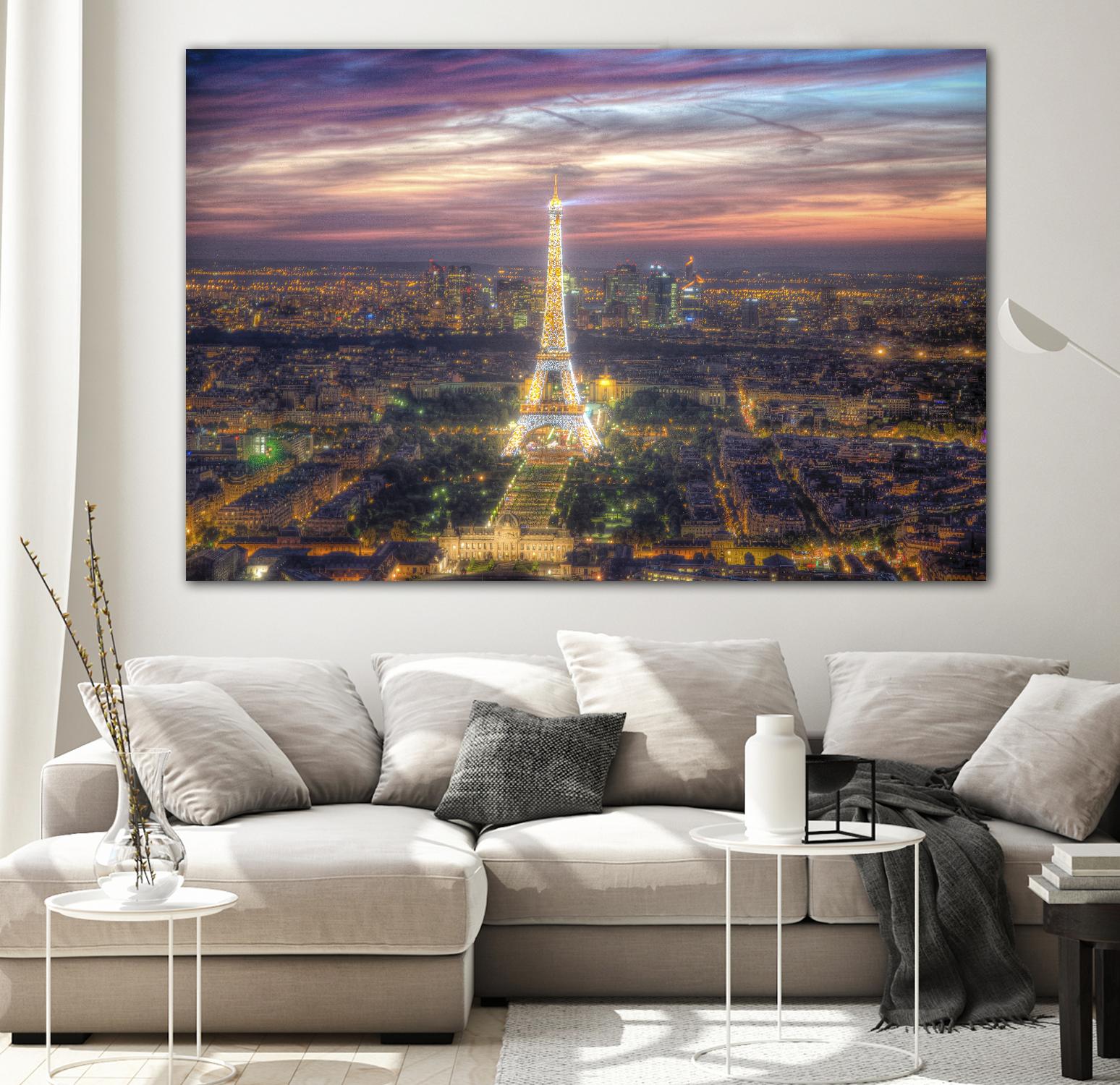 The sparkling lights of the Eiffel Tower by Nick Jackson on GIANT ART - pink city scene