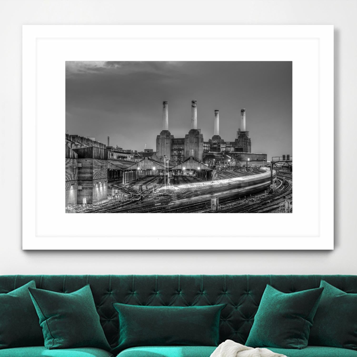 Trains pass Battersea Power Sation by Nick Jackson on GIANT ART - white city scene