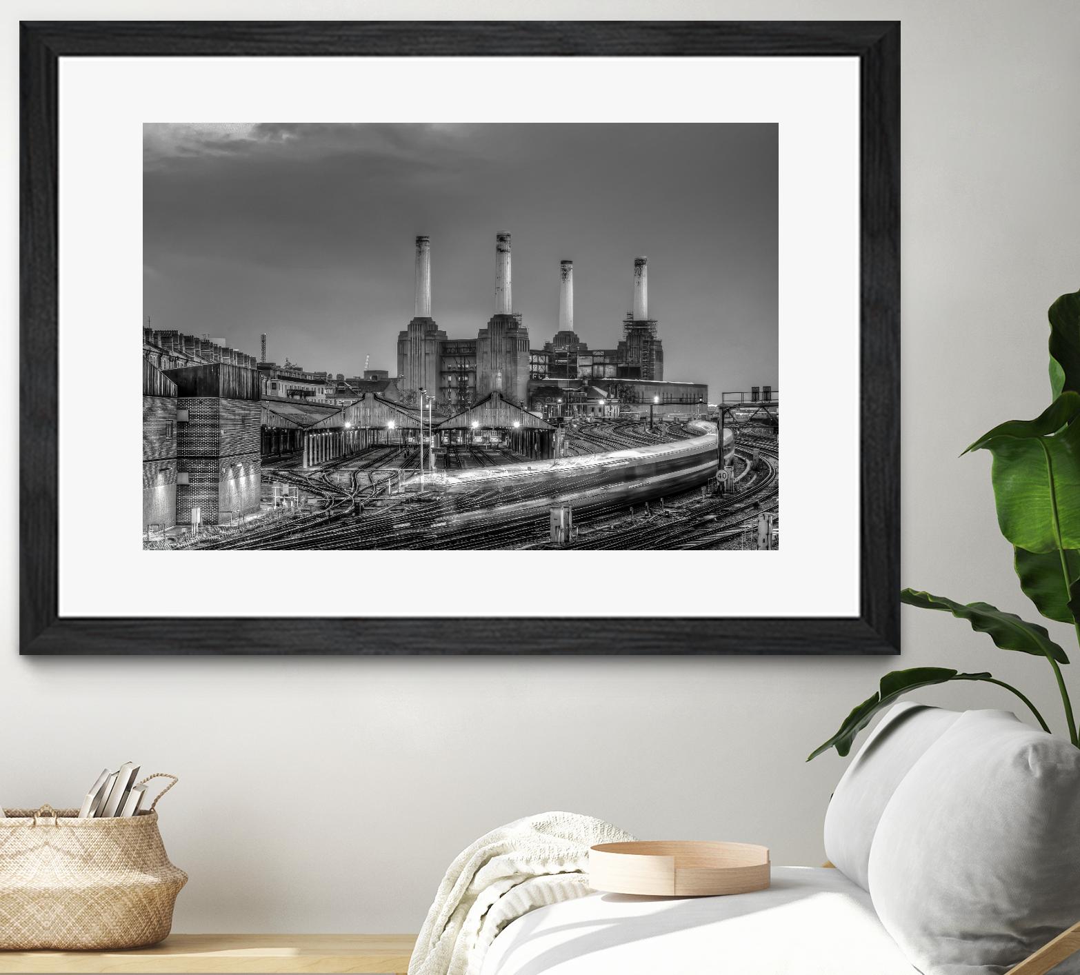 Trains pass Battersea Power Sation by Nick Jackson on GIANT ART - white city scene