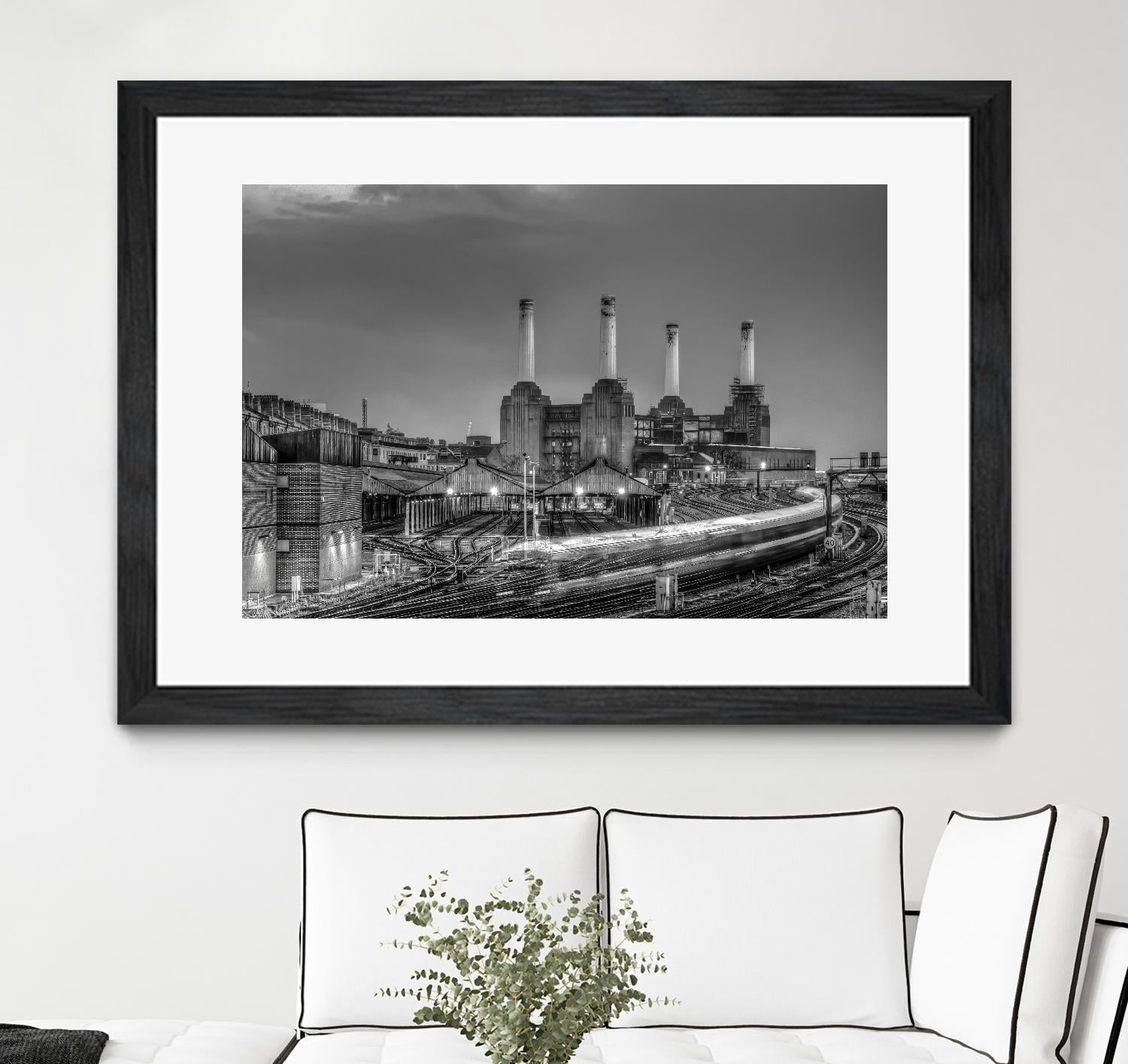 Trains pass Battersea Power Sation by Nick Jackson on GIANT ART - white city scene