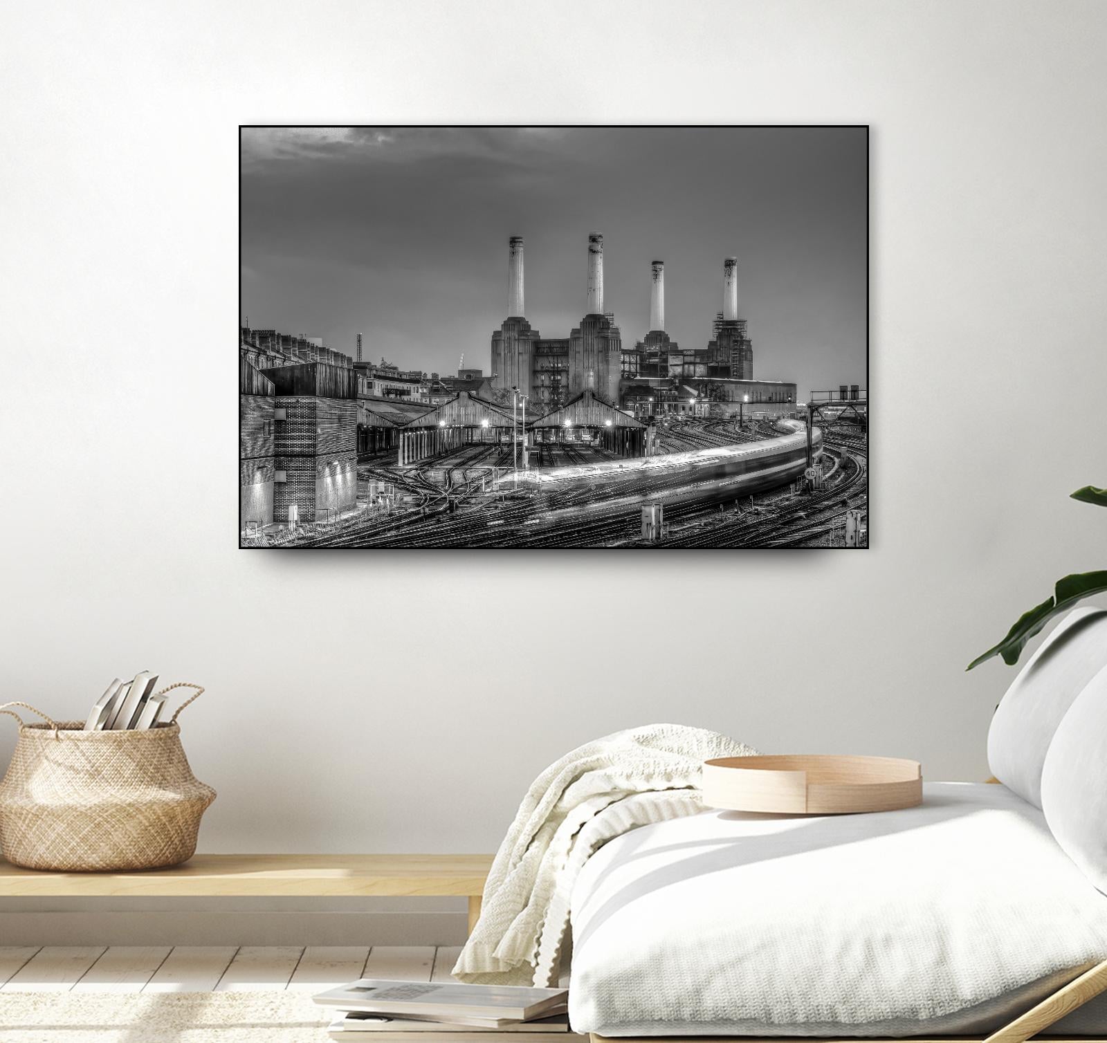 Trains pass Battersea Power Sation by Nick Jackson on GIANT ART - white city scene