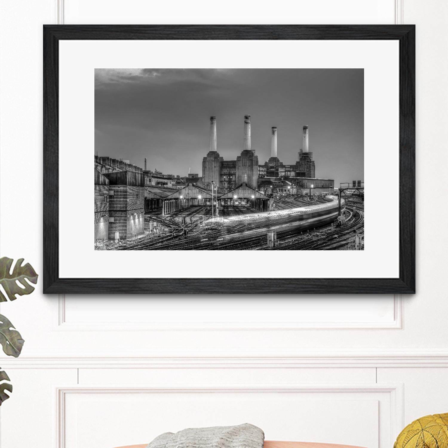 Trains pass Battersea Power Sation by Nick Jackson on GIANT ART - white city scene