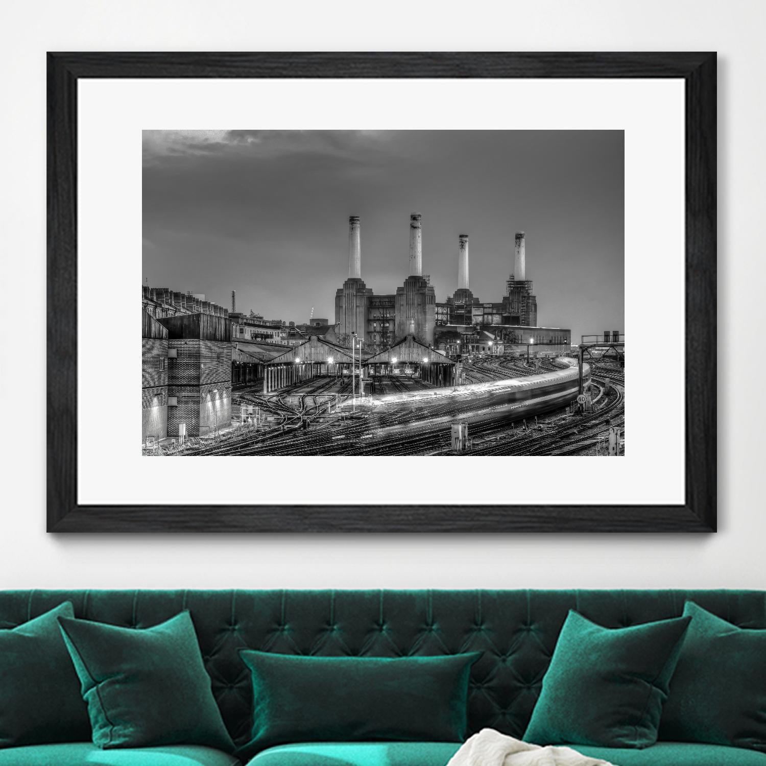 Trains pass Battersea Power Sation by Nick Jackson on GIANT ART - white city scene