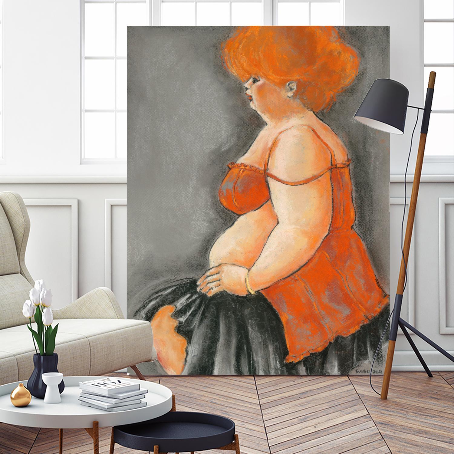 Hommage a la Goulue 3 by Bram Rubinger on GIANT ART - orange figurative drawing
