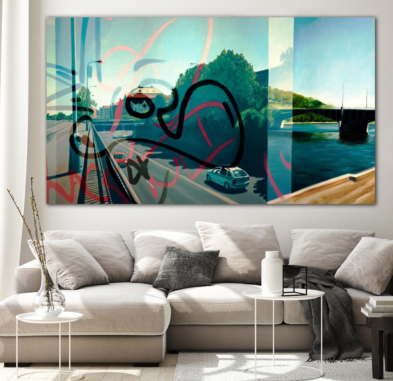 Hidden Pursuit by James Nye on GIANT ART - green street art superposition