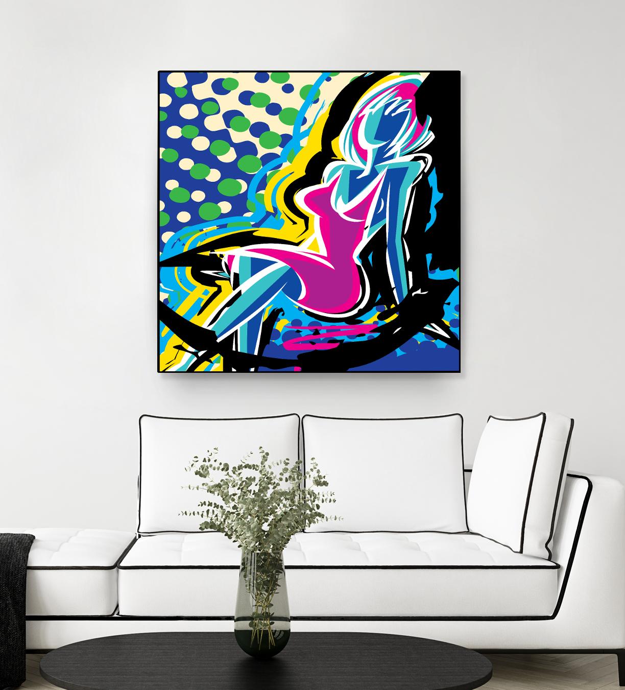 Sitting by Ray Lengelé on GIANT ART - pink animé woman