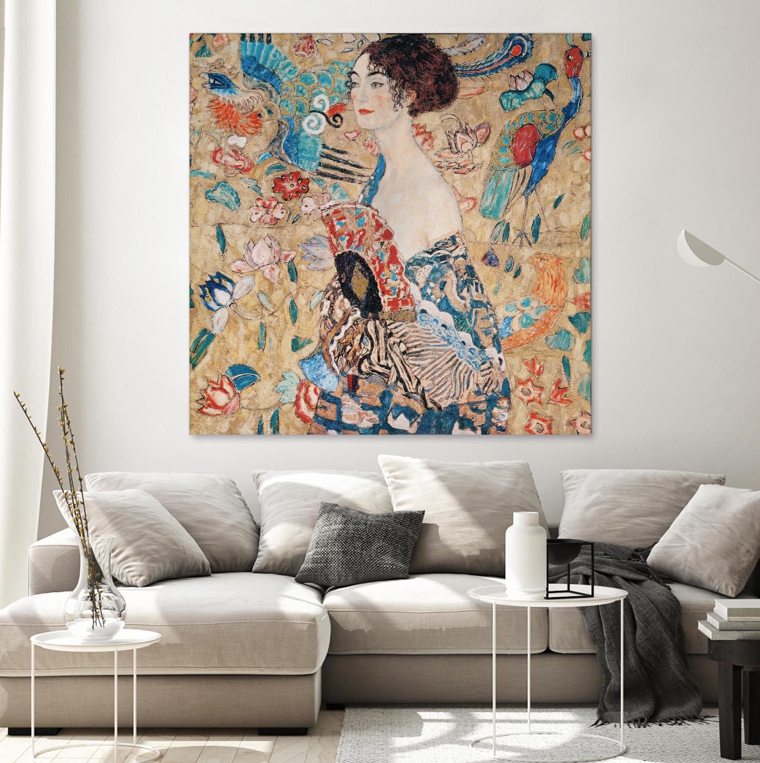 Woman with fan by Gustav Klimt on GIANT ART - gold masters féminité