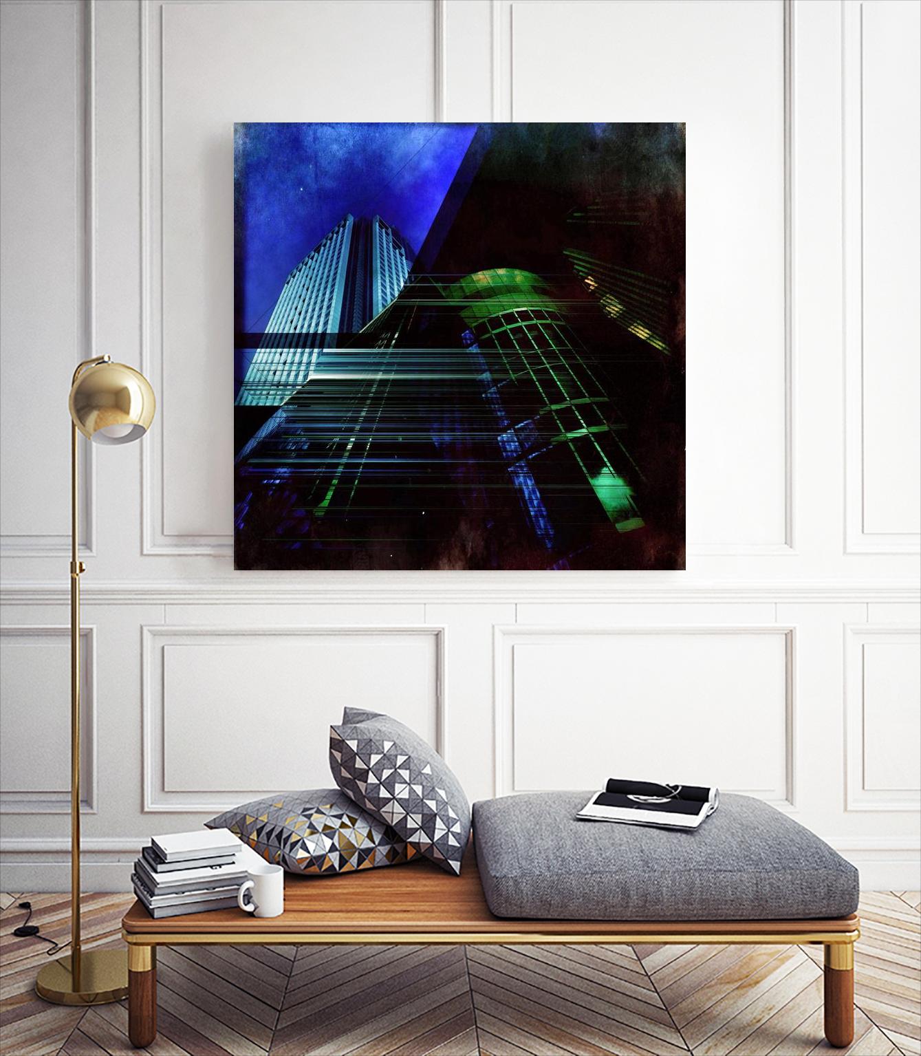 Skyscrapers 2 by Jean-François Dupuis on GIANT ART - green contemporary down town