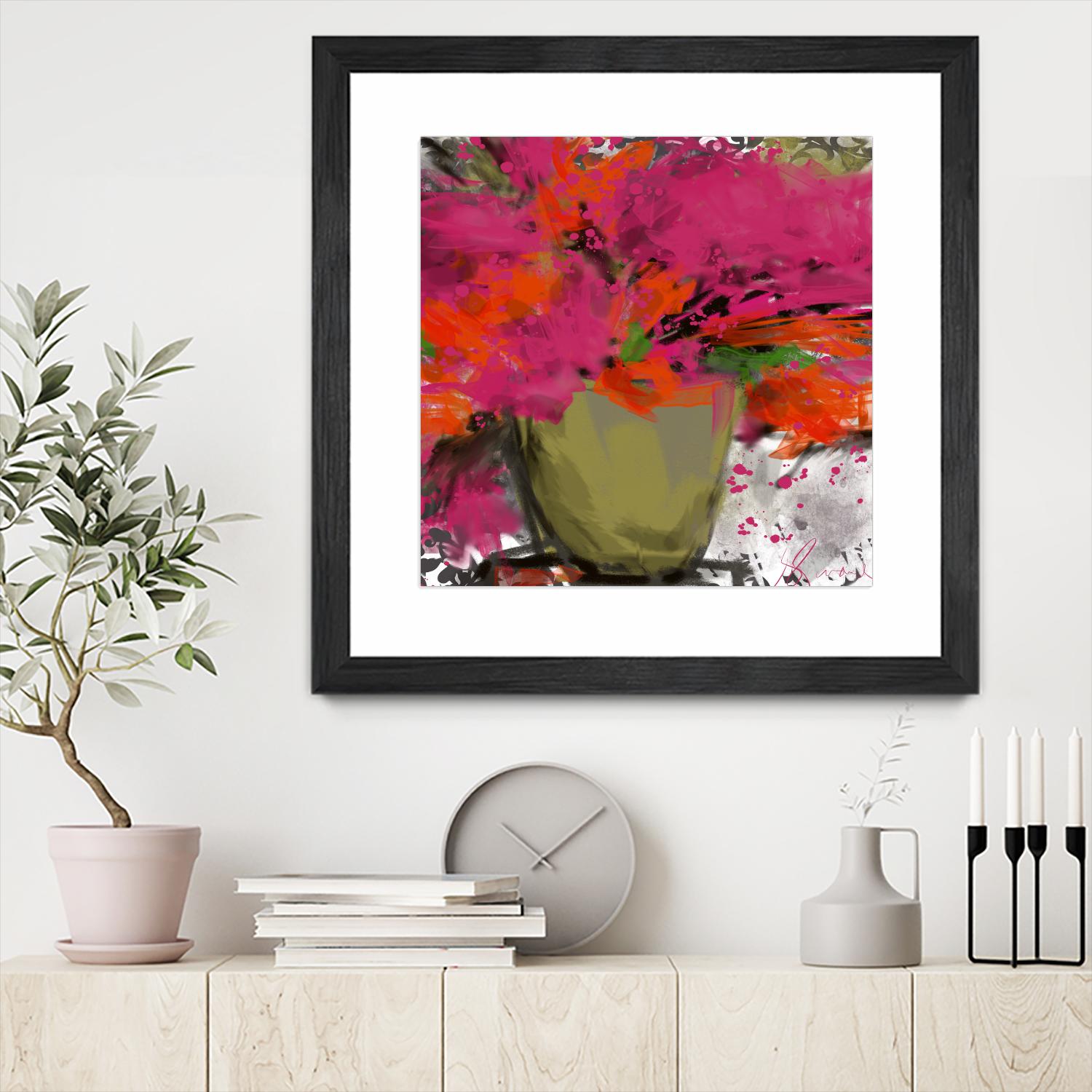 Summer time by Doris Savard on GIANT ART - orange flowers stylisé