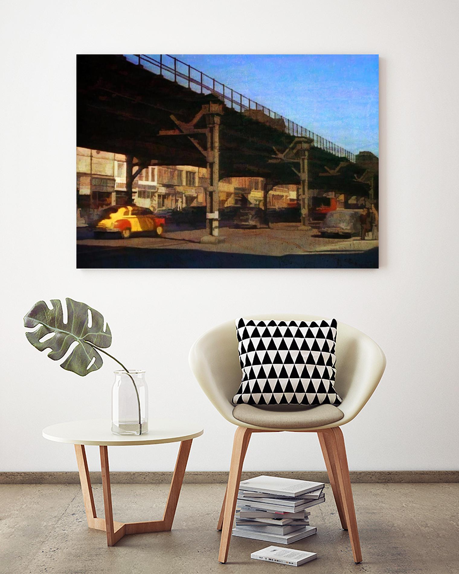 New York 1949 - 1 by Jean-François Dupuis on GIANT ART - blue city scene pont