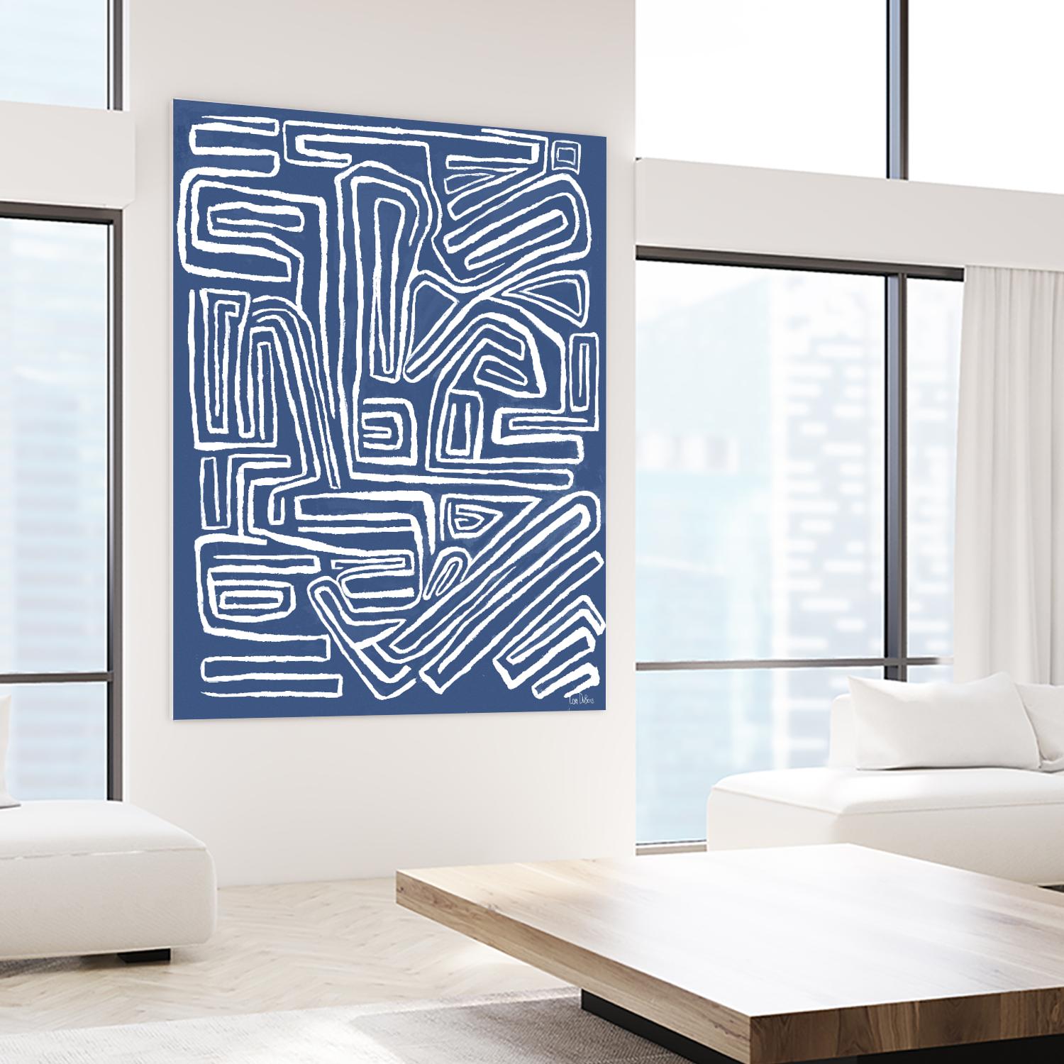 Centric - Blue - 14 by Lori Dubois on GIANT ART - blue linear monochrome