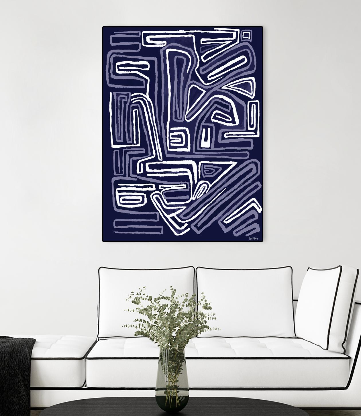 Centric - Navy - 5 by Lori Dubois on GIANT ART - blue linear ton sur ton