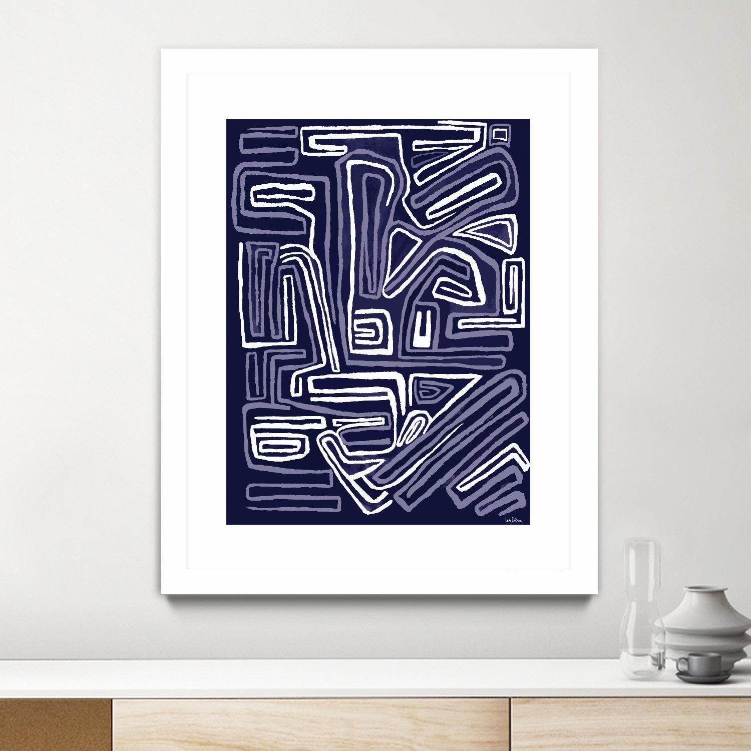 Centric - Navy - 5 by Lori Dubois on GIANT ART - blue linear artistes du québec