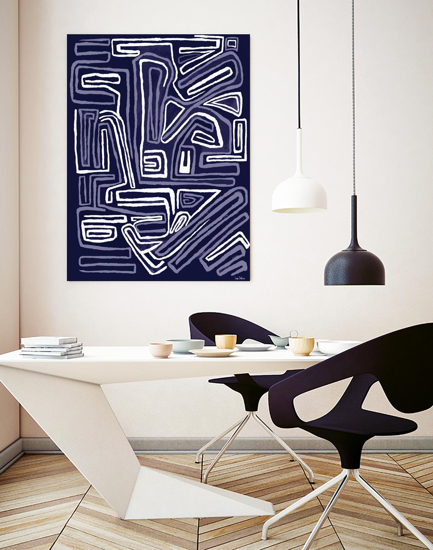 Centric - Navy - 5 by Lori Dubois on GIANT ART - blue linear artistes du québec