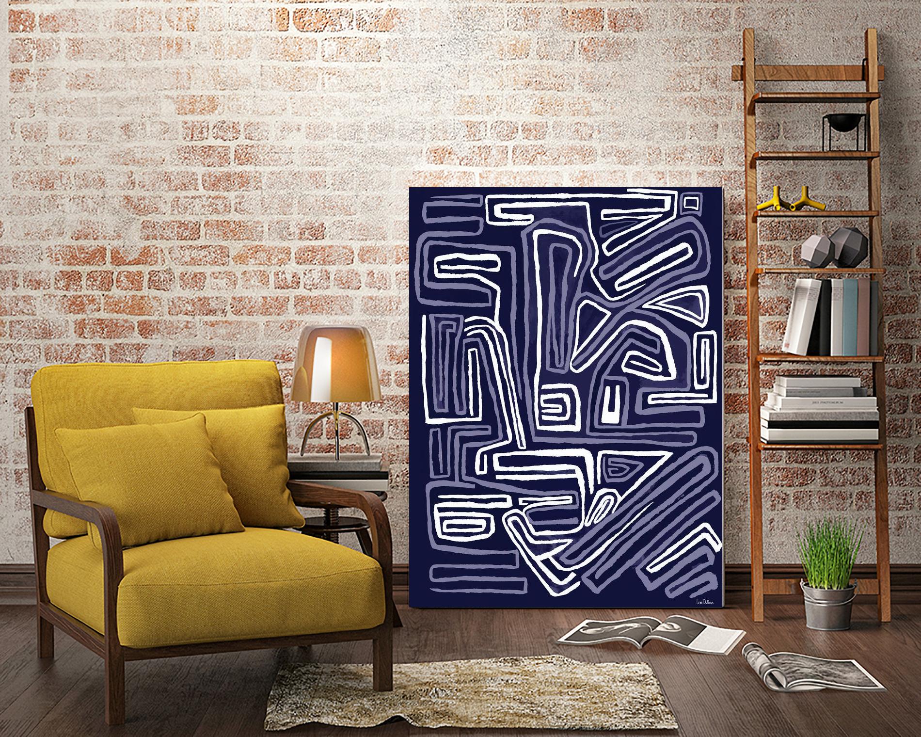 Centric - Navy - 5 by Lori Dubois on GIANT ART - blue linear artistes du québec