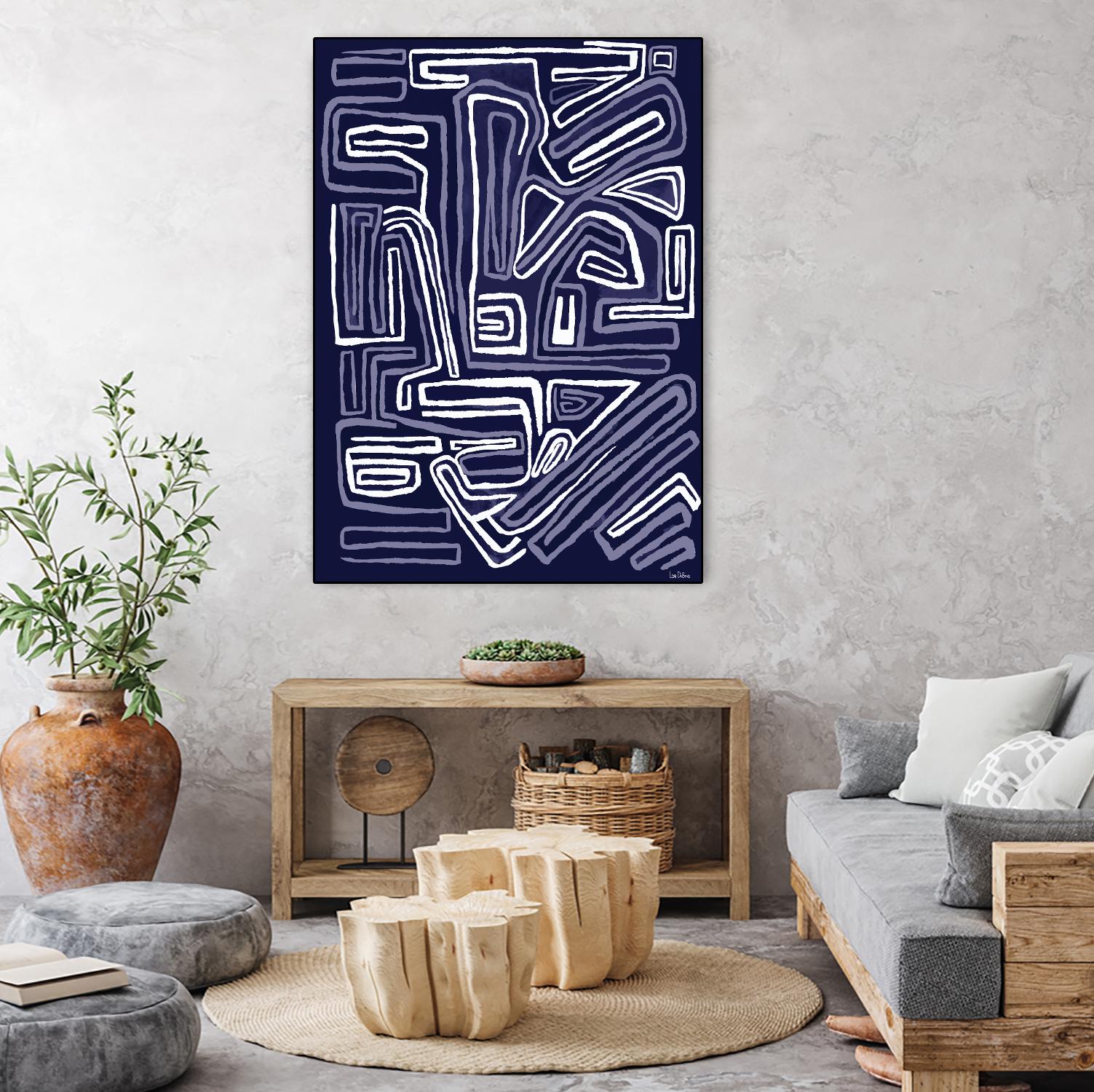 Centric - Navy - 5 by Lori Dubois on GIANT ART - blue linear ton sur ton