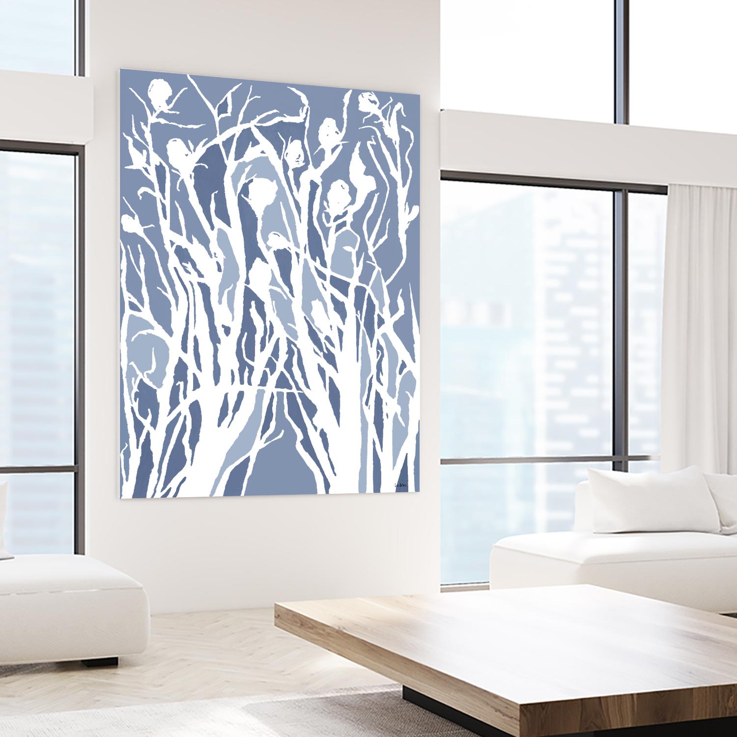 Vine and Dove - Med Blue - 15 by Lori Dubois on GIANT ART - white linear grass