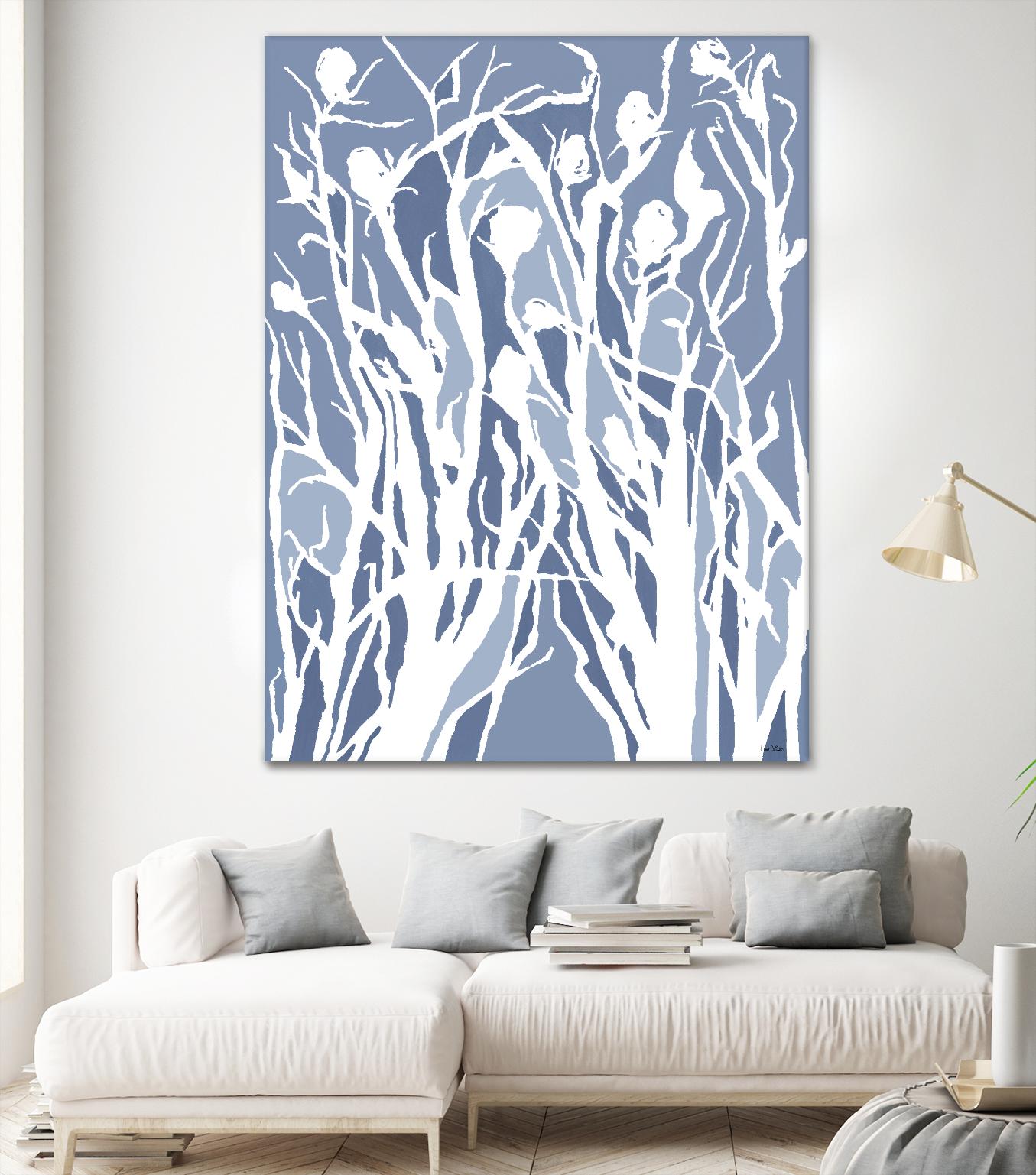 Vine and Dove - Med Blue - 15 by Lori Dubois on GIANT ART - white linear grass