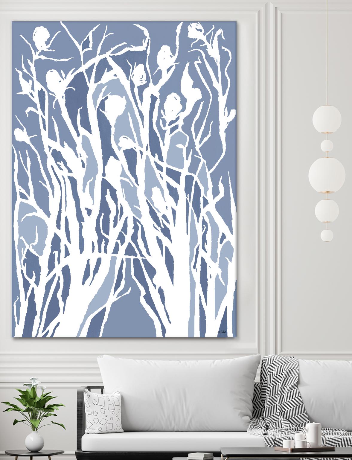 Vine and Dove - Med Blue - 15 by Lori Dubois on GIANT ART - white linear grass