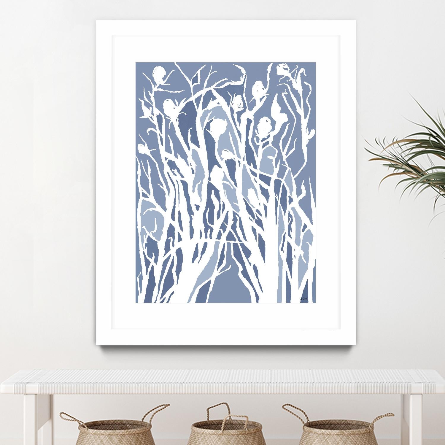 Vine and Dove - Med Blue - 15 by Lori Dubois on GIANT ART - white linear grass