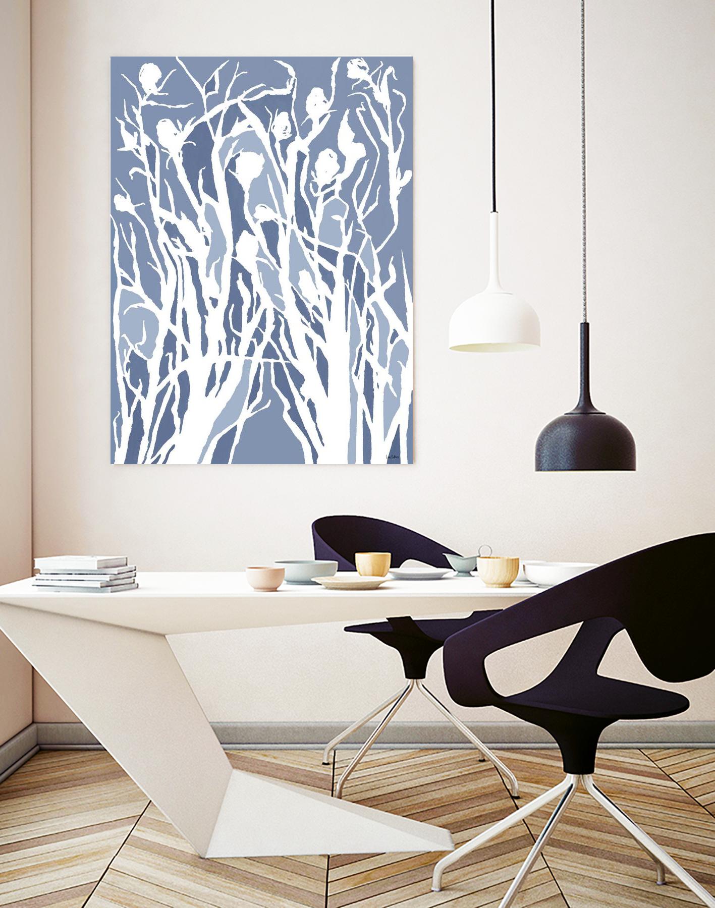 Vine and Dove - Med Blue - 15 by Lori Dubois on GIANT ART - white linear grass