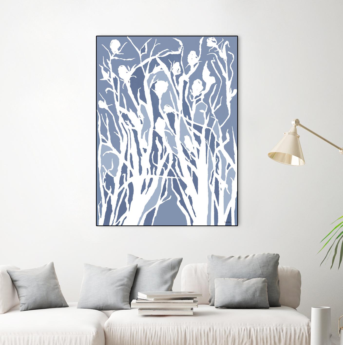 Vine and Dove - Med Blue - 15 by Lori Dubois on GIANT ART - white linear grass