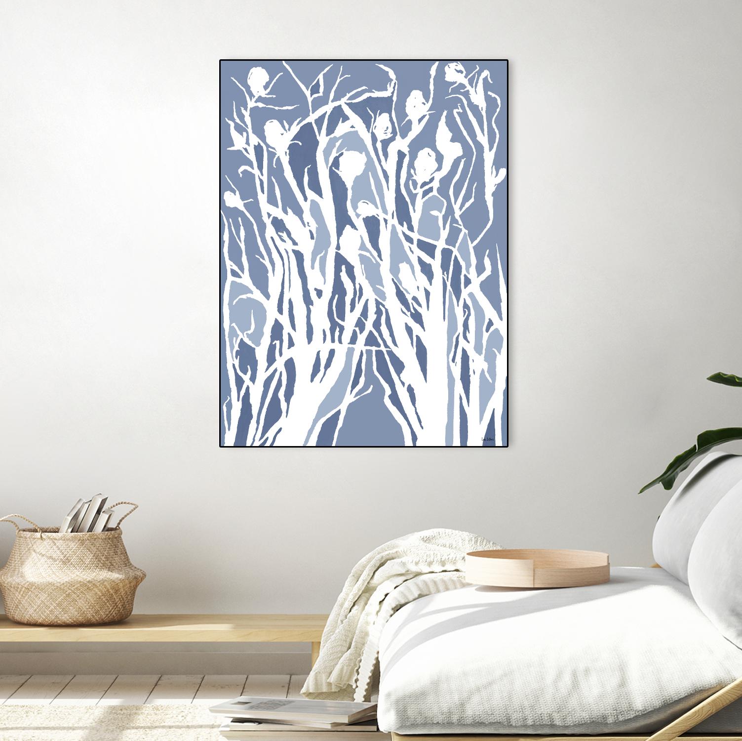 Vine and Dove - Med Blue - 15 by Lori Dubois on GIANT ART - white linear grass