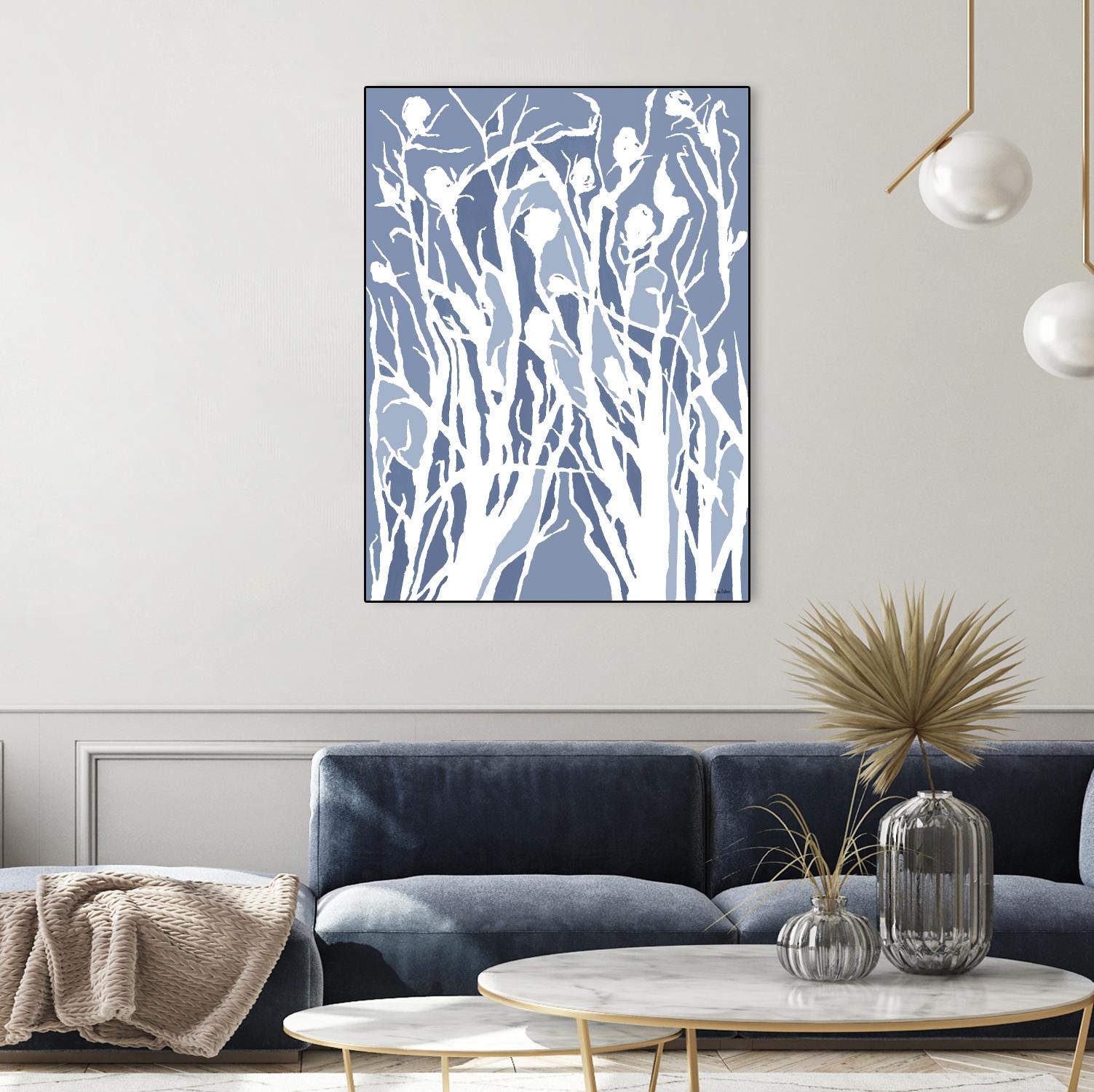 Vine and Dove - Med Blue - 15 by Lori Dubois on GIANT ART - white linear grass