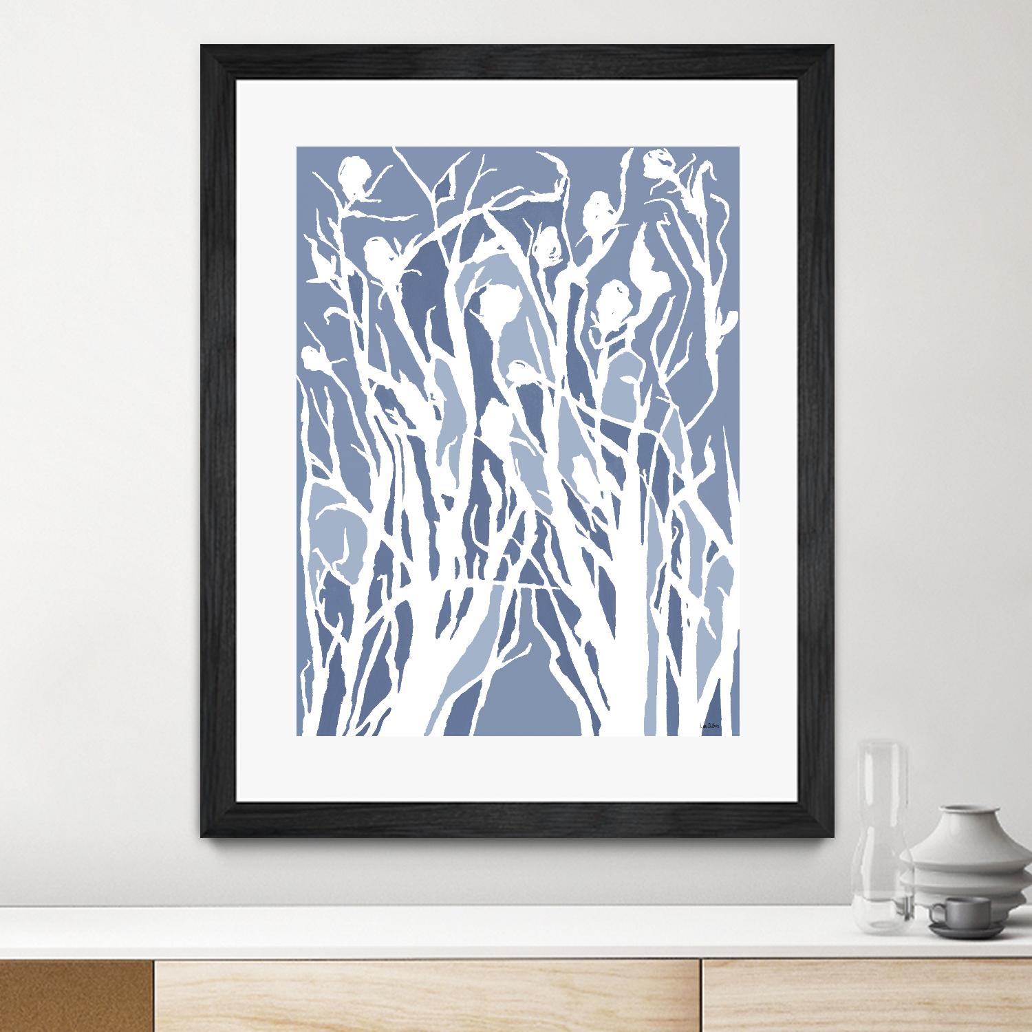 Vine and Dove - Med Blue - 15 by Lori Dubois on GIANT ART - white linear grass