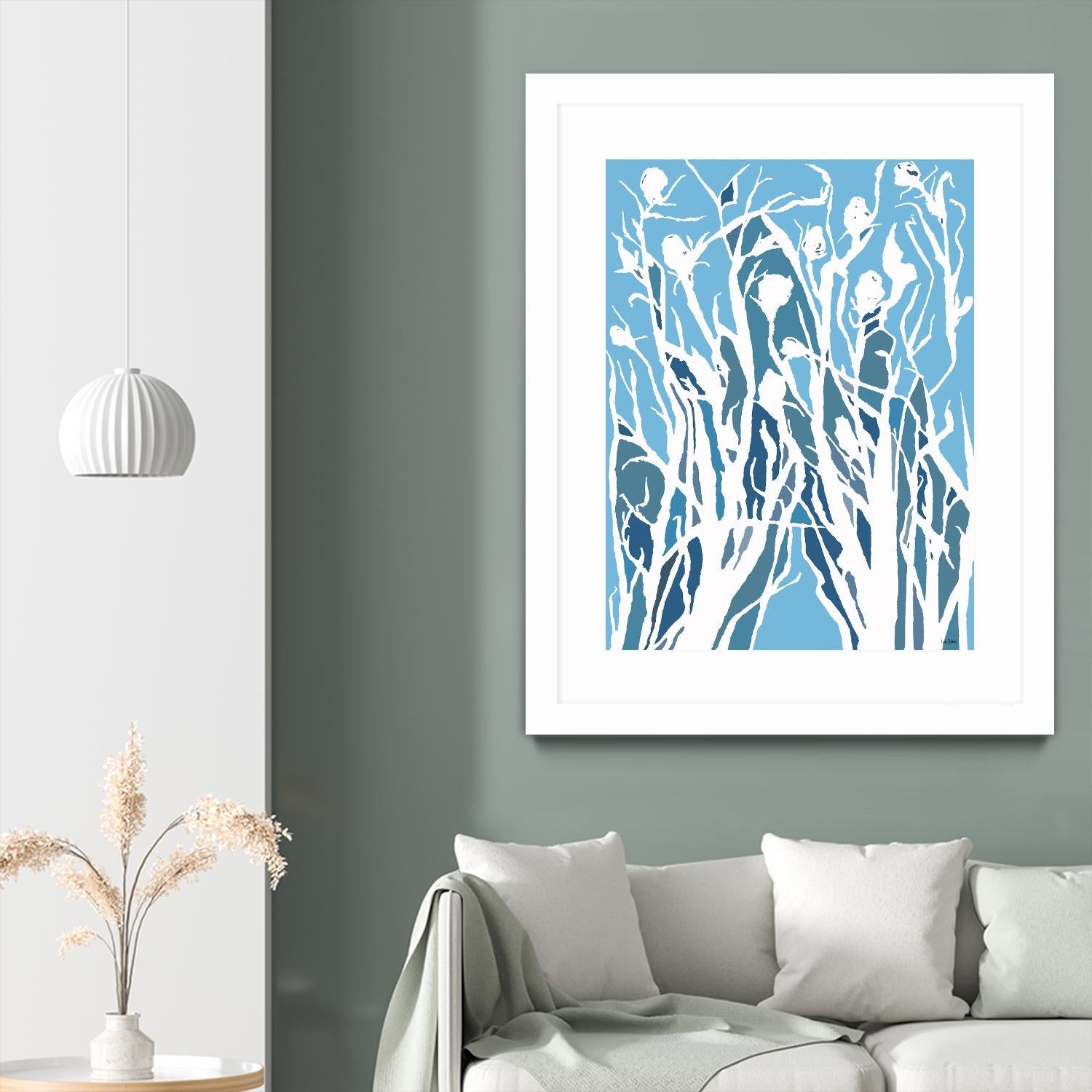 Vine and Dove - Shadow -27 by Lori Dubois on GIANT ART - blue linear grass