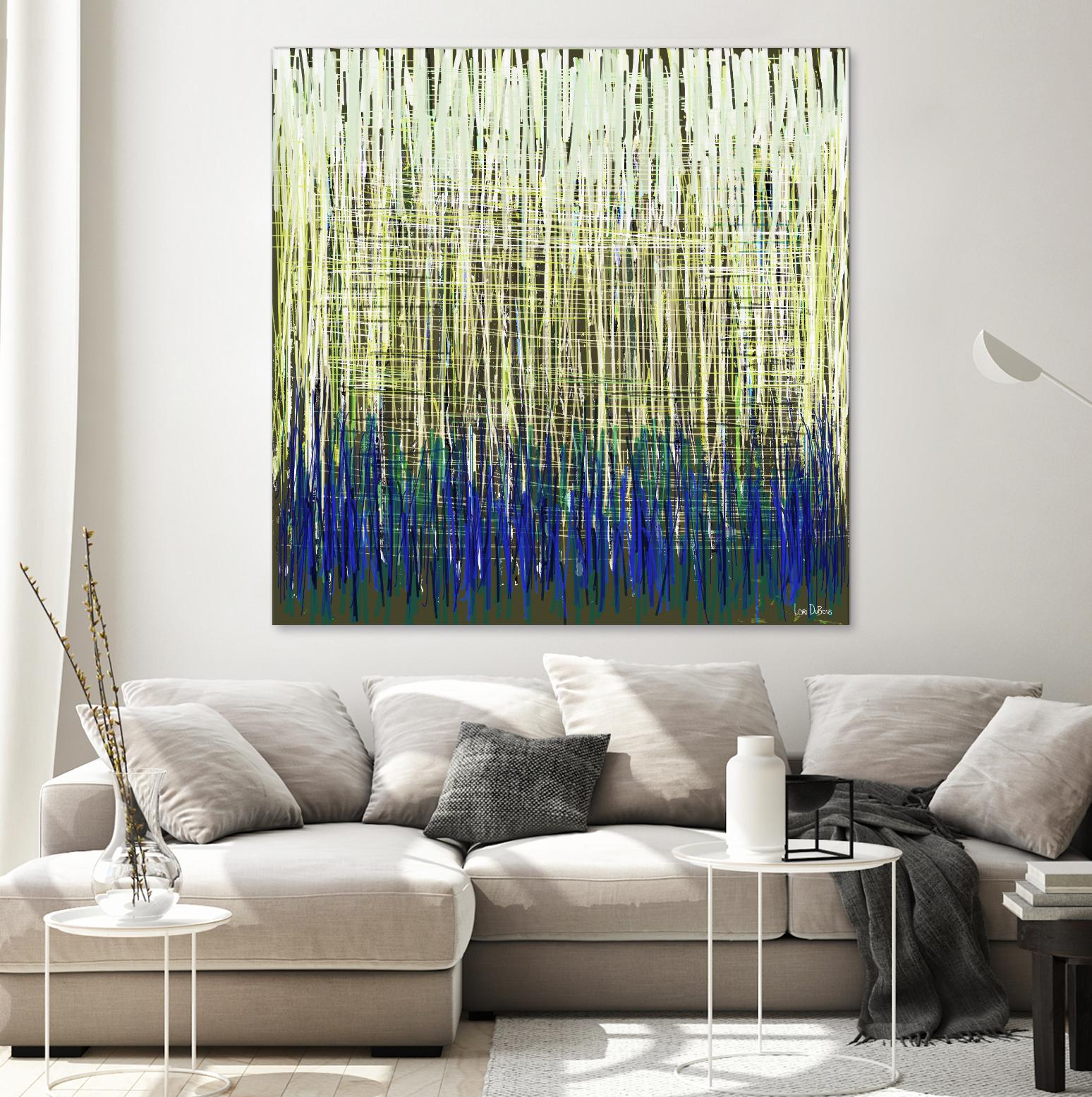 Weave -Blue Gold -C - 2 by Lori Dubois on GIANT ART - blue linear lignes