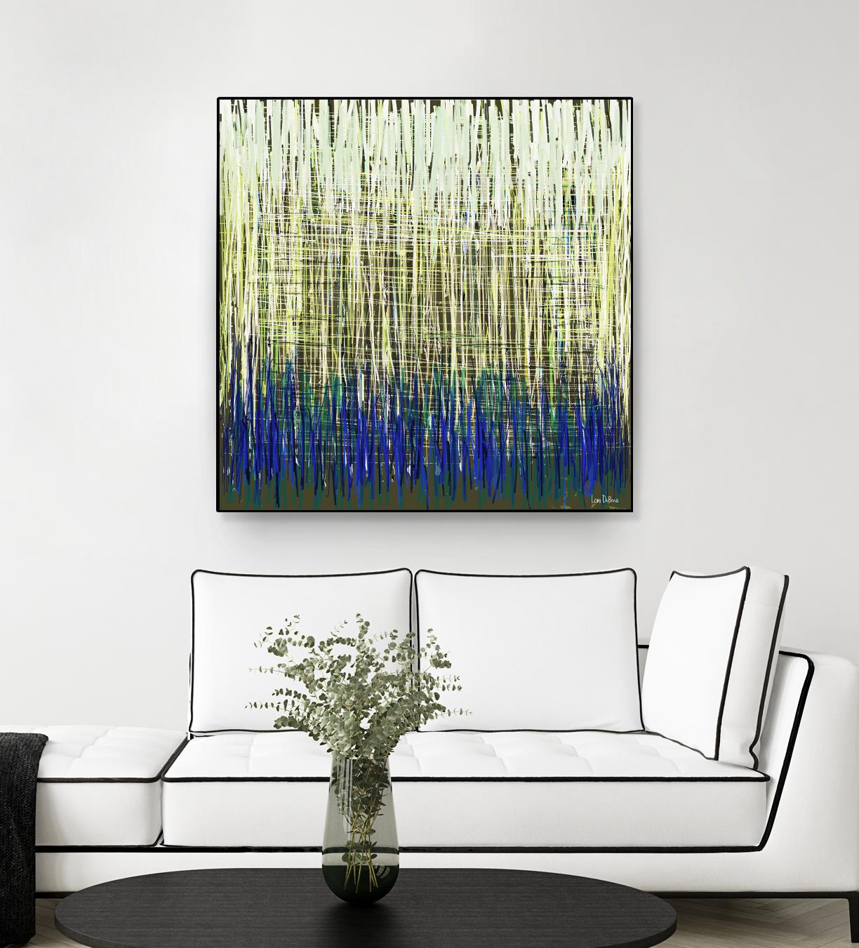 Weave -Blue Gold -C - 2 by Lori Dubois on GIANT ART - blue linear lignes