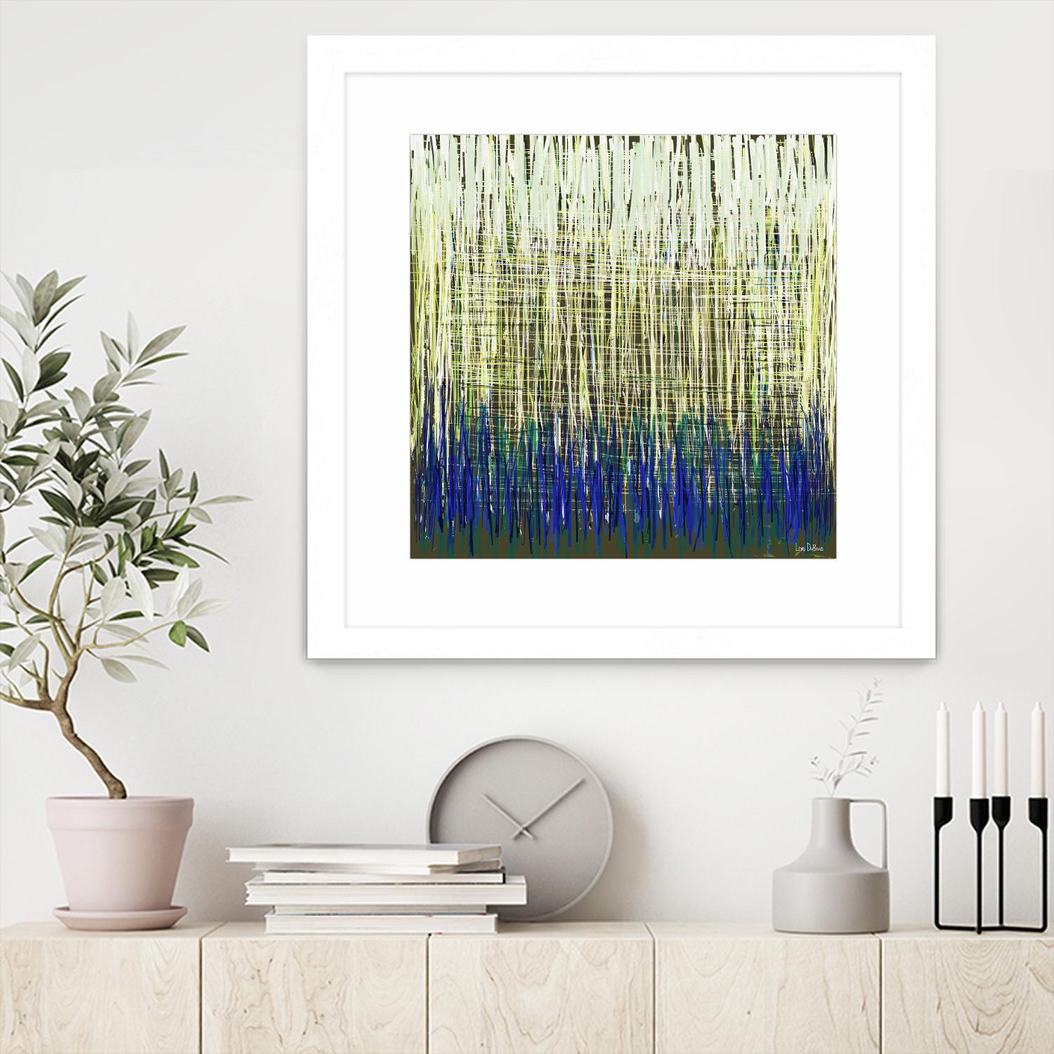 Weave -Blue Gold -C - 2 by Lori Dubois on GIANT ART - blue linear lignes