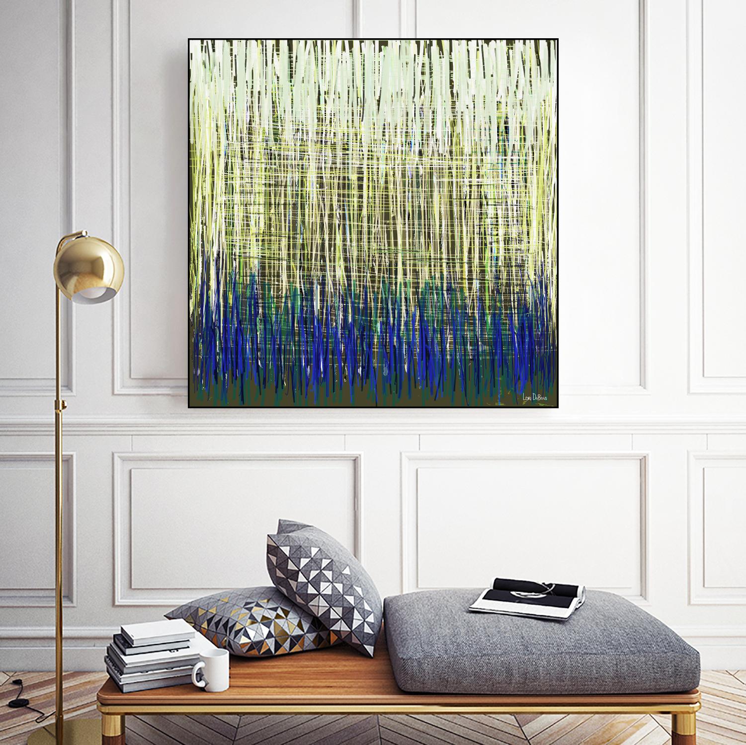 Weave -Blue Gold -C - 2 by Lori Dubois on GIANT ART - blue linear lignes