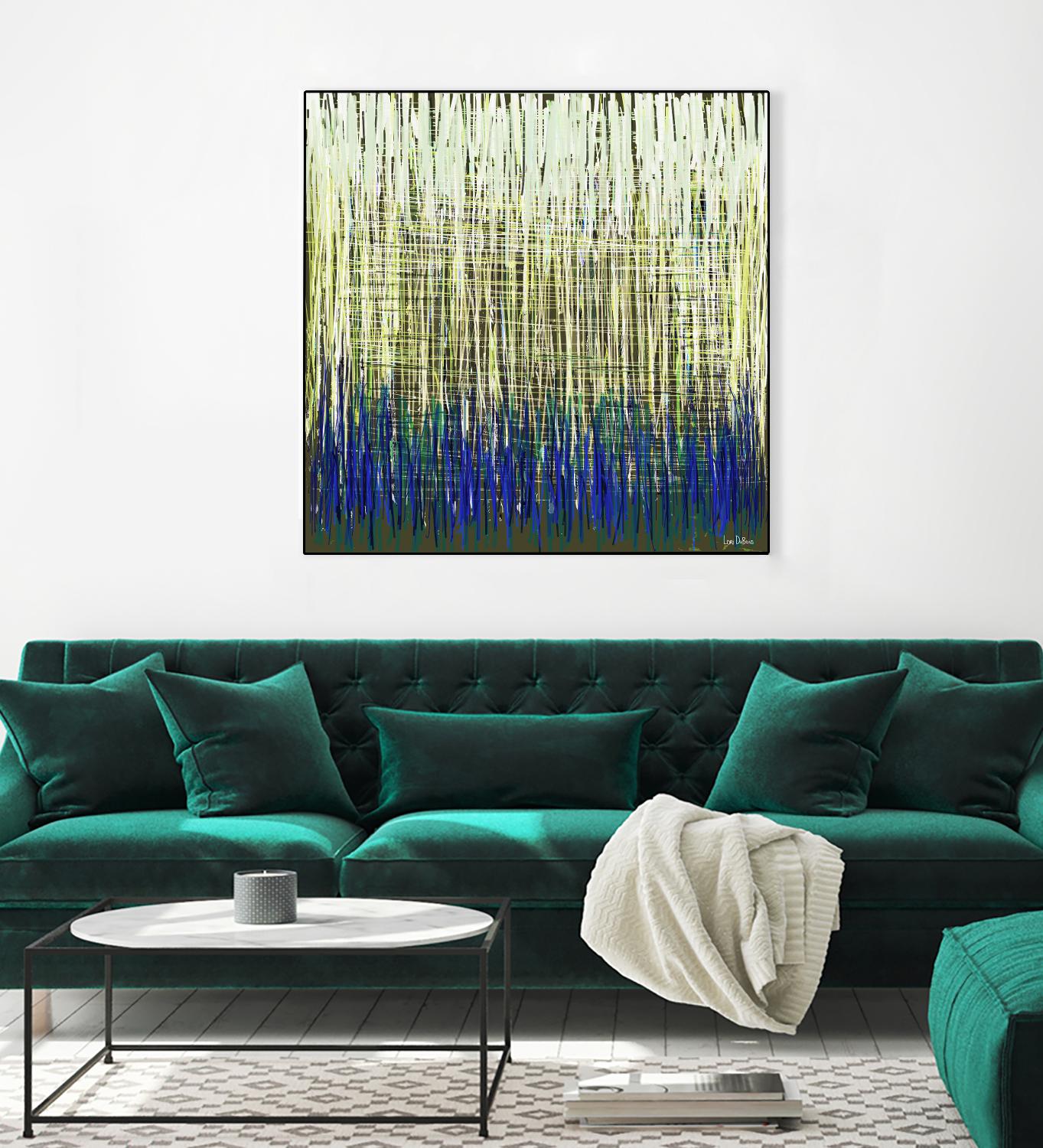 Weave -Blue Gold -C - 2 by Lori Dubois on GIANT ART - blue linear lignes