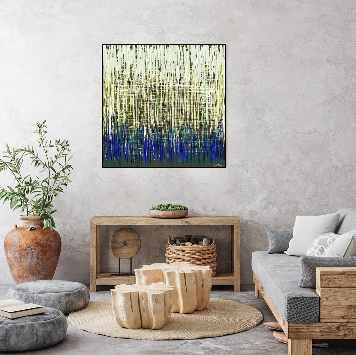 Weave -Blue Gold -C - 2 by Lori Dubois on GIANT ART - blue linear lignes