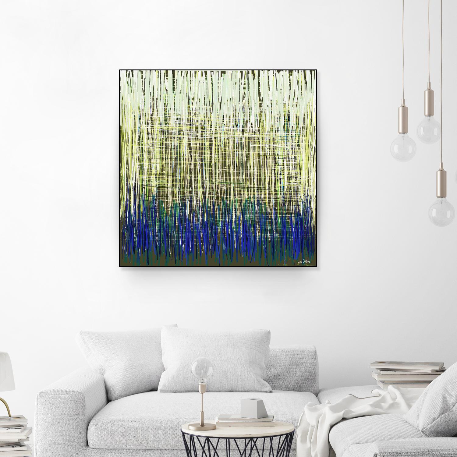 Weave -Blue Gold -C - 2 by Lori Dubois on GIANT ART - blue linear lignes