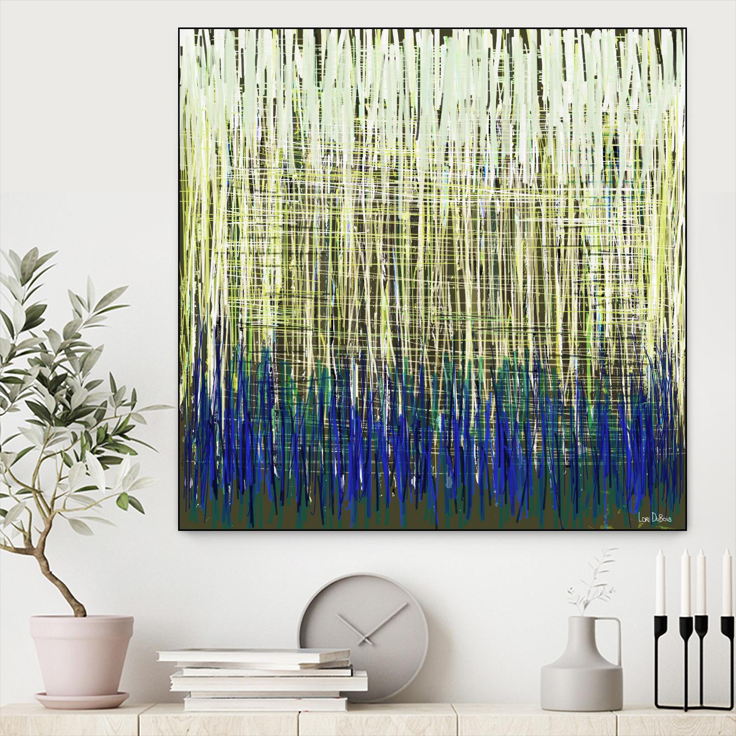 Weave -Blue Gold -C - 2 by Lori Dubois on GIANT ART - blue linear lignes