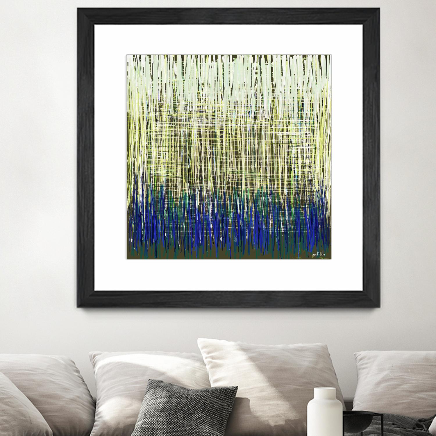 Weave -Blue Gold -C - 2 by Lori Dubois on GIANT ART - blue linear lignes