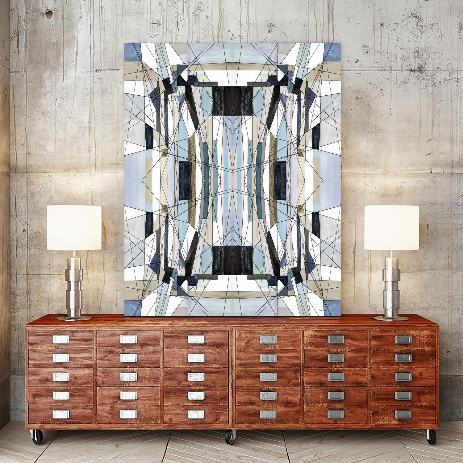 Flagship by Lori Dubois on GIANT ART - blue linear angled black lines