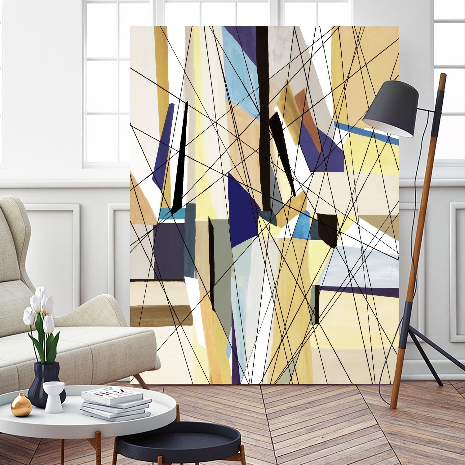 SeaCruise by Lori Dubois on GIANT ART - beige geometric shapes angled black lines