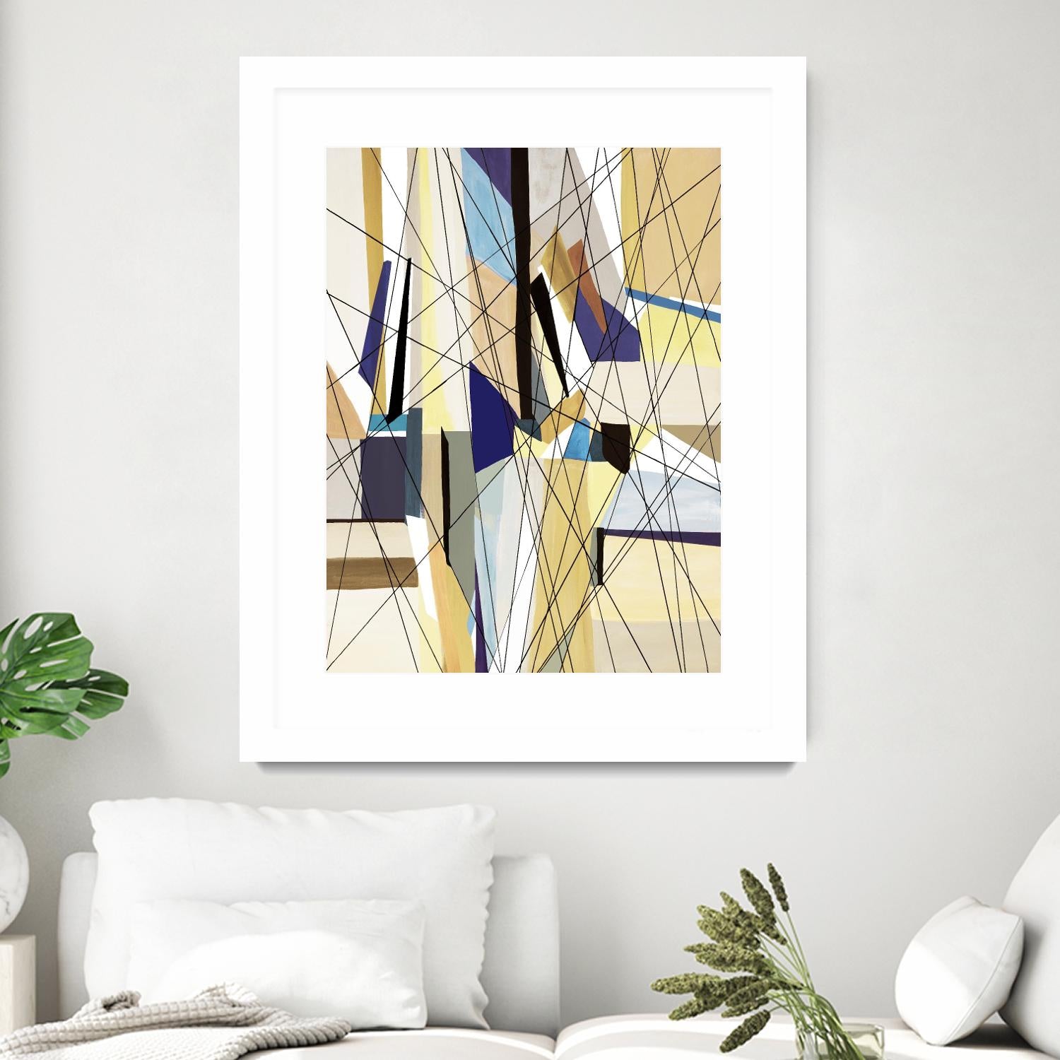SeaCruise by Lori Dubois on GIANT ART - beige geometric shapes angled black lines