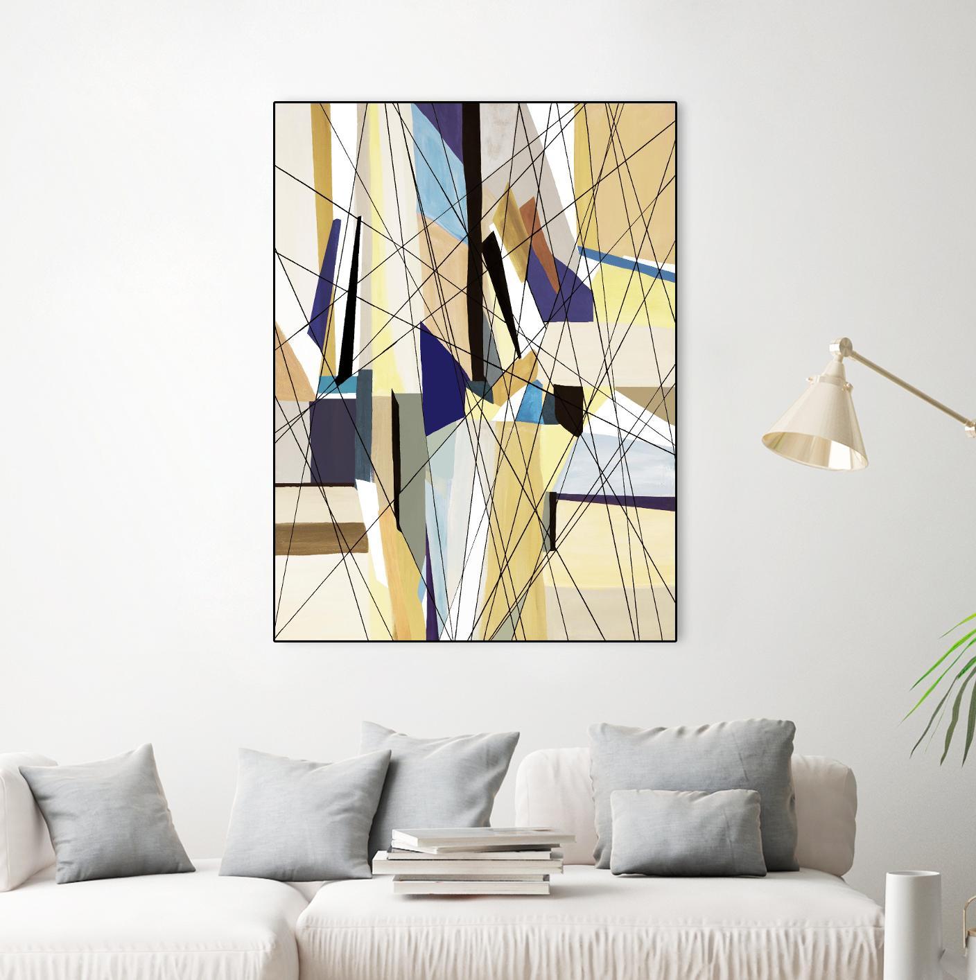 SeaCruise by Lori Dubois on GIANT ART - beige geometric shapes angled black lines