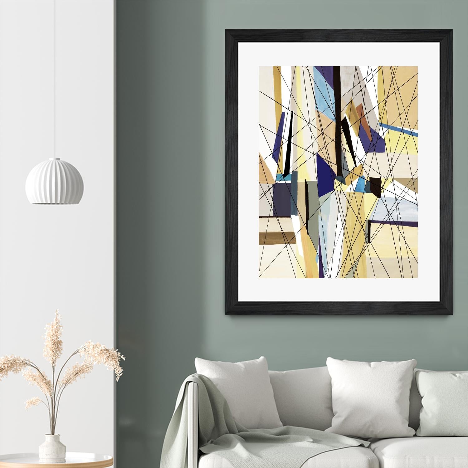 SeaCruise by Lori Dubois on GIANT ART - beige geometric shapes angled black lines