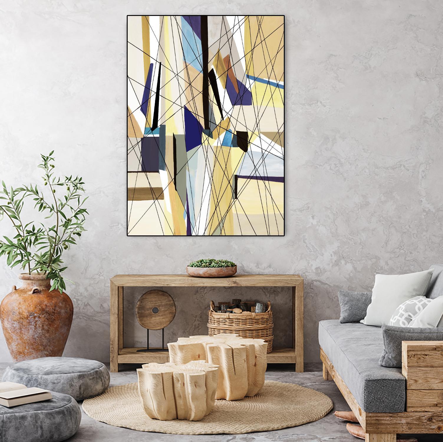 SeaCruise by Lori Dubois on GIANT ART - beige geometric shapes angled black lines