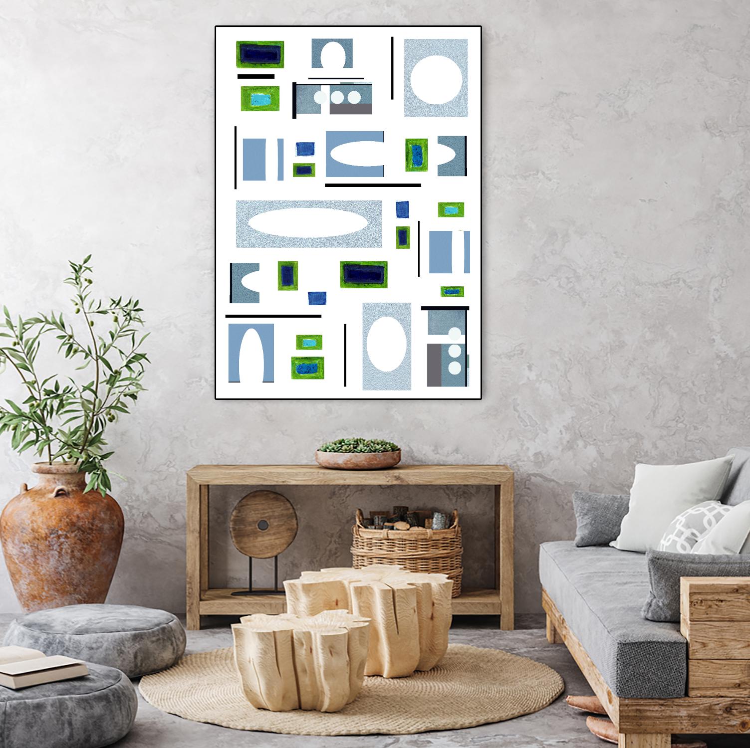 DottedLines by Lori Dubois on GIANT ART - green shapes black & white